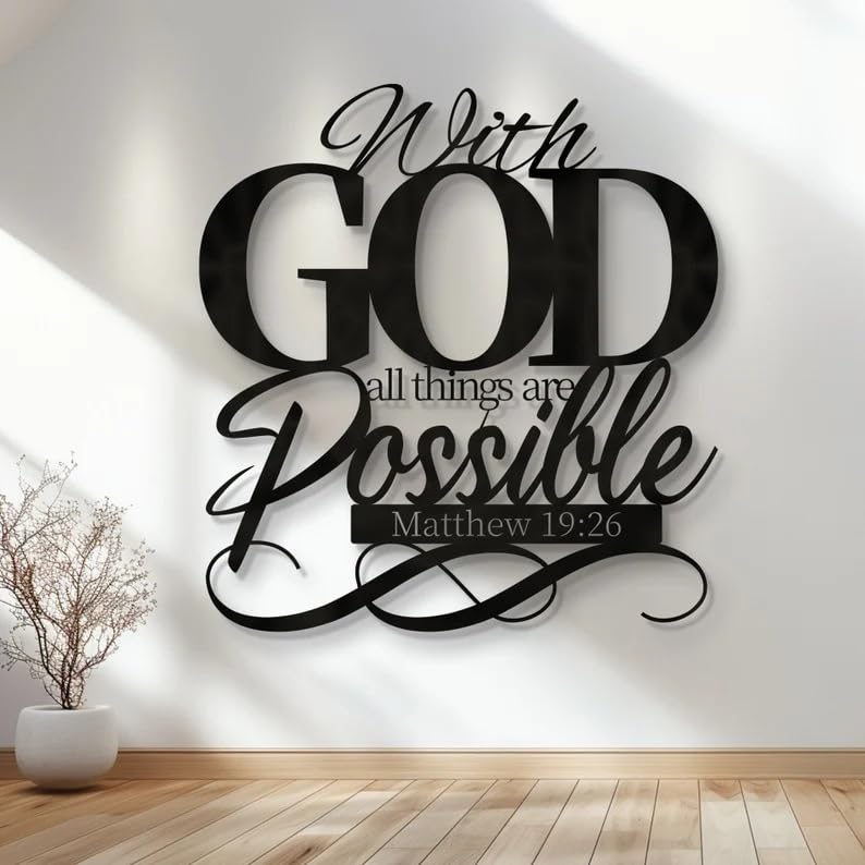 BLIND SHOP Bible Verse Metal Matthew 19:26 Wall Decor Christian Home Decor Wall Decor (47x45x1.5 CM)