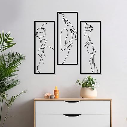 3 Pieces Wall art,Metal Wall Decor,Minimalist Abstract Wall Line Art Home Sculptures,Women body Shape Room Decor for Living Room Bedroom - My Store