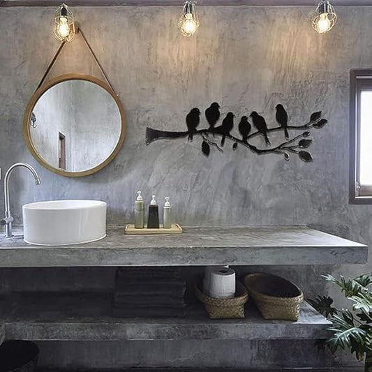 BLIND SHOP Metal Wall Art Decor, (40x25cm) 6 Birds on the Branch Metal Art Wall Decor Hanging for Indoor Outdoor Home Garden,