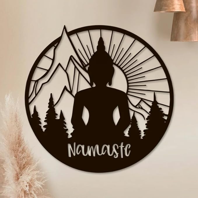 Buddha Wall Art, Meditation Wall Decor, Namaste METAL Sign, Yoga Wall Art, Zen Artwork, Meditation Room Decor, Spiritual Gift, Hindu Wall Art - My Store