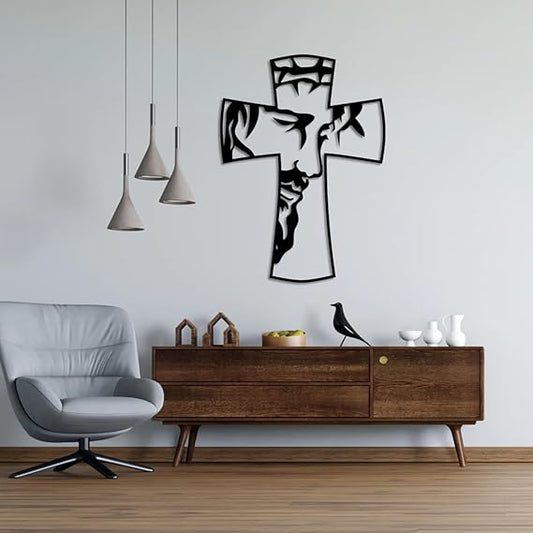 Jesus on Cross Metal Wall Art | Religious Christian Wall Decor | Faith-Inspired Home Crucifix | Premium Iron Wall Hanging for Living Room Bedroom Church | 50x36 CM
