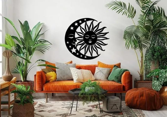 Sun And Moon Metal Sign Wall Art, Day And Night Sign, Celestial Wall Art, Housewarming Gift, Mystic Home Decor, yoga Room Wall Art - My Store