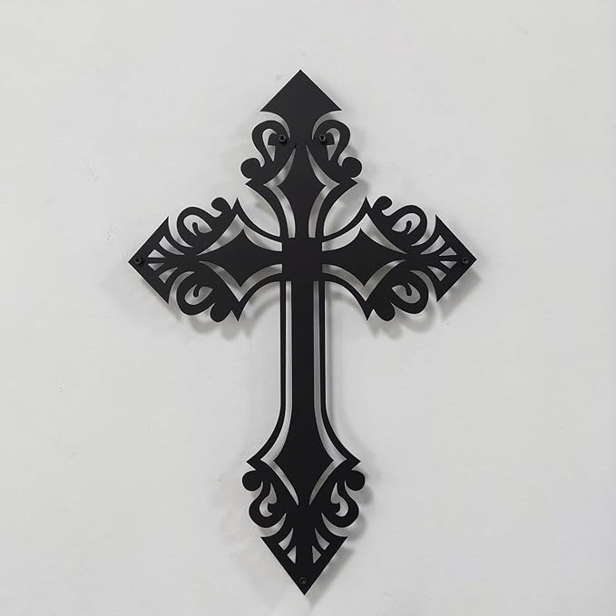 Crosses Wall Decor | Metal Cross Wall ART | Christian Religious Wall Signs | Spiritual Hanging Wall Decorations | Black - My Store