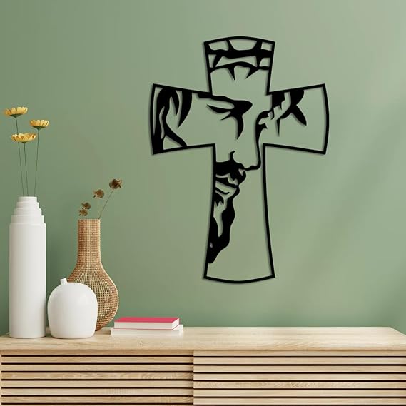 Jesus on Cross Symbol Metal Wall Art | Religious Christian Wall Decor | Faith-Inspired Jesus Crucifix | Christian Home (50x36x1.5 CM)