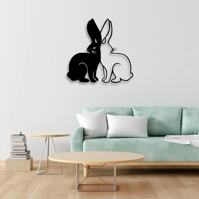 BLIND SHOP Metal Wall Art Bunny Couple Design Minimalist Gift Home Decor Unique Rabbit Wall Sculpture Modern Metal Art Gift for Animal Lovers