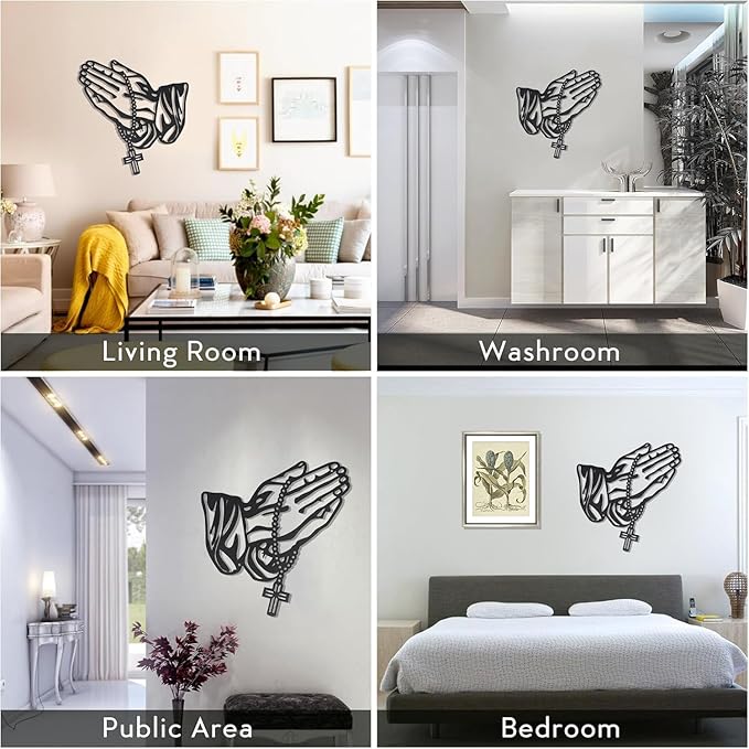 Prayer Hand Decoration – Black Metal Wall Art, Christian Wall Decor with Cross, Religious Faith-Based Home Decoration, Perfect Religious Gift for Home & Office - My Store