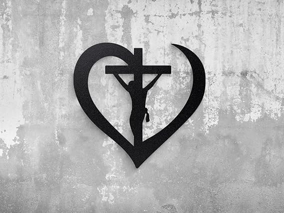 trademubarak Jesus in Abstract Heart - Modern Christian Wall A Jesus in Cross Christian Wall Décor - Jesus Wall Art, Christian Metal Wall Art (45 cm 18 inches 1.5 feet, Matte Black)