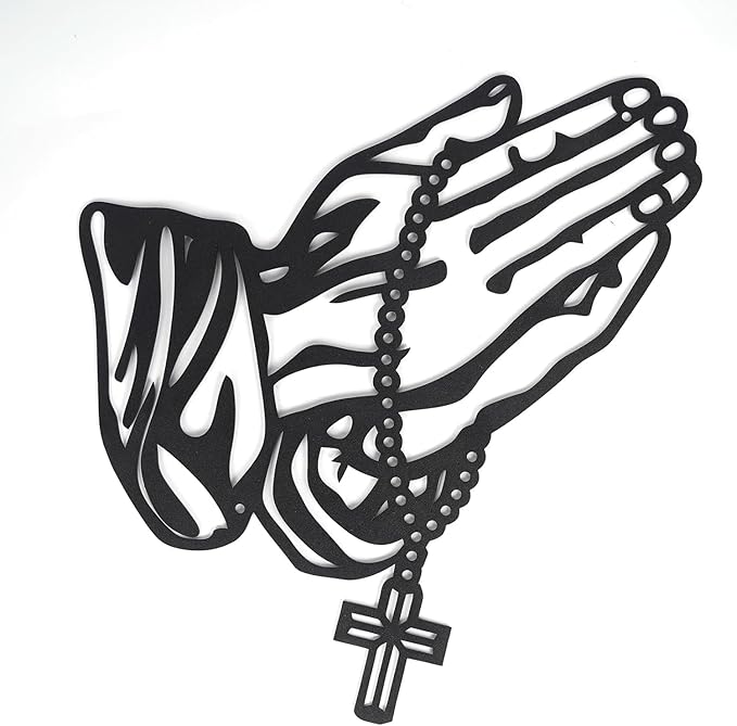 Prayer Hand Decoration – Black Metal Wall Art, Christian Wall Decor with Cross, Religious Faith-Based Home Decoration, Perfect Religious Gift for Home & Office - My Store