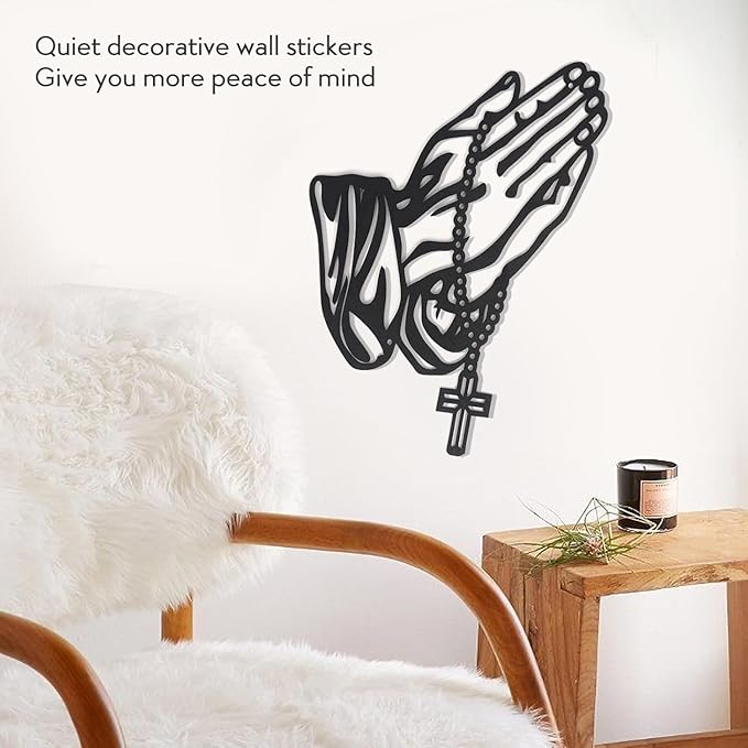 Prayer Hand Decoration – Black Metal Wall Art, Christian Wall Decor with Cross, Religious Faith-Based Home Decoration, Perfect Religious Gift for Home & Office - My Store