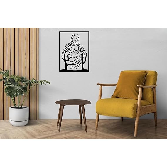 Blessing Jesus Christ Hanging Metal Wall Art Decor - 60cm Inspirational Christian Wall Art for Home and Church