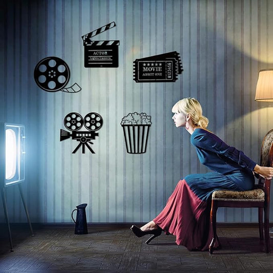 5 Pieces Movie Theater Decor - Home Movie Theater Room Decor, Cinema and Popcorn Wall Art,for Home & Party Decor - My Store