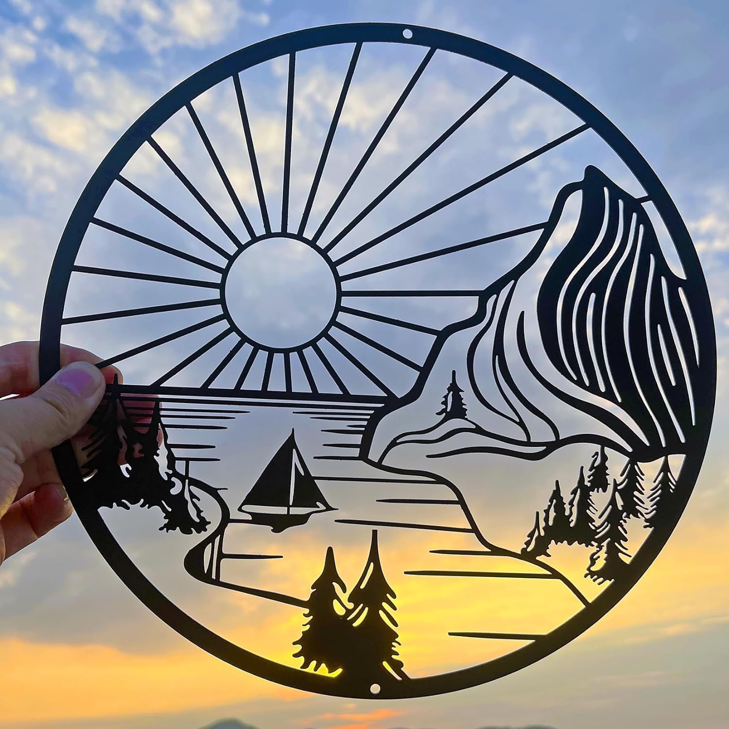 BLIND SHOP Mountain Scene Metal Wall Decor, 11" Black Line Drawing Wall Art, Abstract Minimalist Rustic Nature Wall Decor for Adventure Wall Decor and Garden Home Decor Hanging(black-11in - My Store