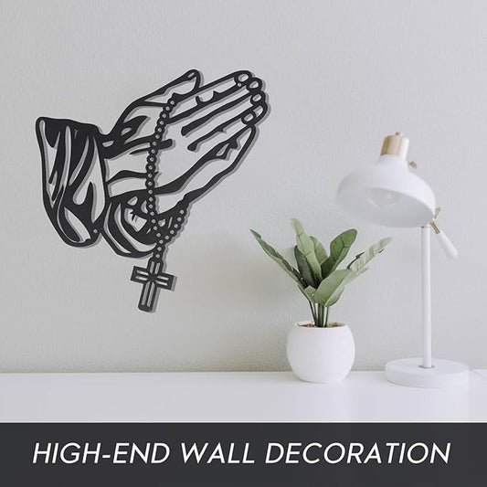 Prayer Hand Decoration – Black Metal Wall Art, Christian Wall Decor with Cross, Religious Faith-Based Home Decoration, Perfect Religious Gift for Home & Office - My Store