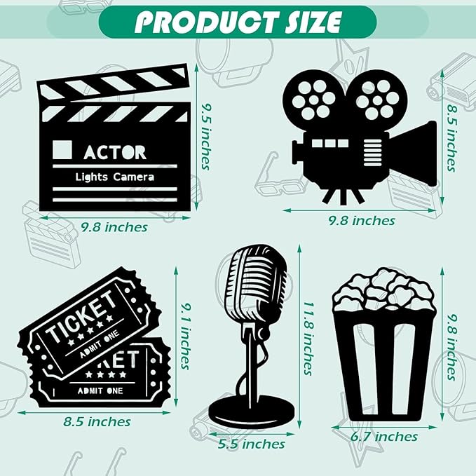  5 Pieces Media Room Decor - Wooden Movie Reel Home Theater Decor, Cinema Wall Art, Movie Reel Theater Action, Popcorn Ticket Sign, Movie Night Decor, - My Store