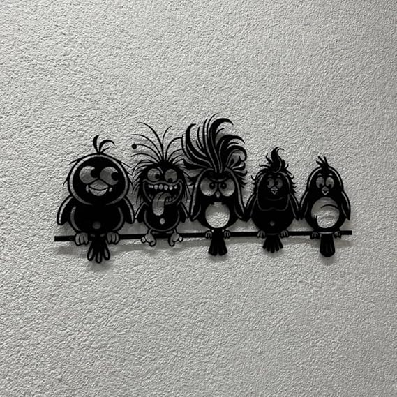 BLIND SHOP Funny Cartoon Birds Metal Wall Art, Unique Bird Wall Decor, Whimsical Home Decor, Laser Cut Metal Art, Funny Animal Wall Hanging (58x27x1.5 CM)