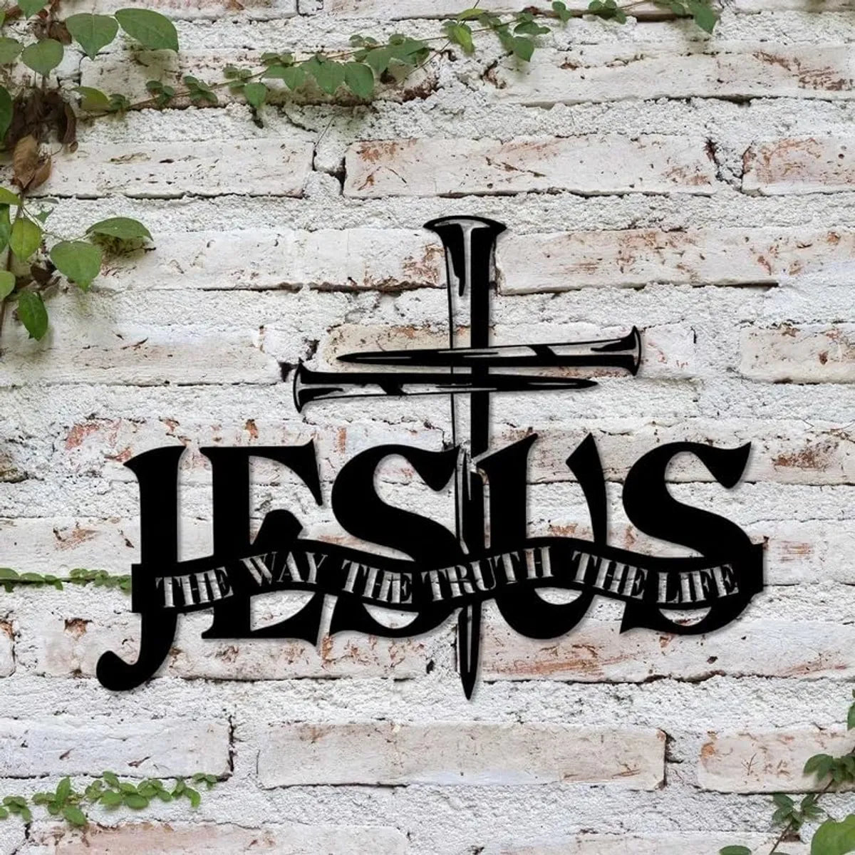 BLIND SHOP Jesus The Way The Truth The Life Metal Wall Art, God lover Christ Sign Home Decor God Faith Decoration Religious Lord Housewarming Xmas gift (55x40x1.5 CM)