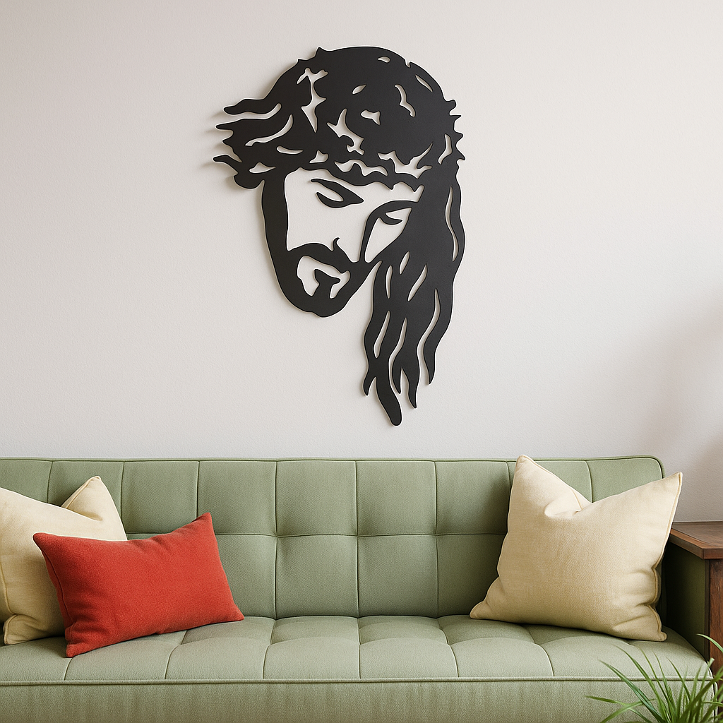 BLIND SHOP Metal Jesus Face Decorative Wall Hanging | Christian Wall Art | Metal Art Sculpture of Lord Jesus | Religious Home Decor | Faith-Inspired Wall Decoration (32x24x1.5 Cm)