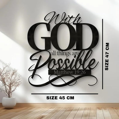 BLIND SHOP Bible Verse Metal Matthew 19:26 Wall Decor Christian Home Decor Wall Decor (47x45x1.5 CM)