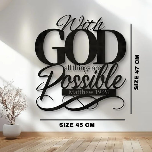 Bible Verse Metal Wall Decor Matthew 19:26 | Christian Home Decor | God's Promise Wall Art | Religious Gift India | Premium Quality 47x45 cm
