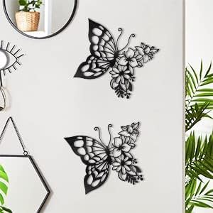 blind shop 2PCS Butterfly Decoration Wall Art Boho Wall Home Decor Hanging Appearance Wall Decor Metal Hanging Butterfly Decor Flower Wall Art for Bedroom Living Room Home Wall,Black - My Store