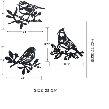 Wall hanging animal wall decoration, metal statue pendant, silhouette art wall decoration, hanging indoor, outdoor, nature style, bird wall hanging set of 3 (23X21X1.5 CM)