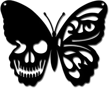 Metal Wall Art Butterfly Skull Decor Wall Hanging Plates Ornaments Iron Wall Art Sculpture Sign for Indoor Outdoor Home Living Room Kitchen Garden Office Gift Black 6.3 x 7.9 Inch - My Store