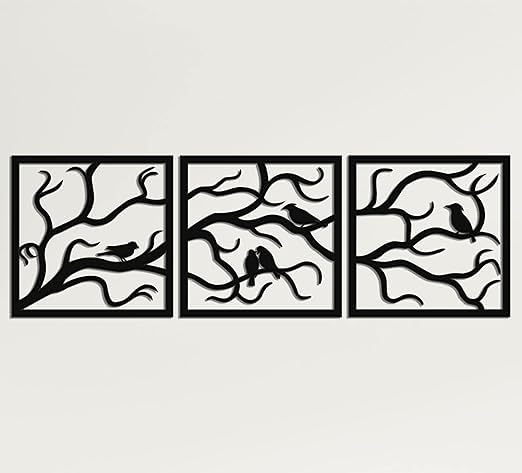 BLIND SHOP Metal Wall Art, Birds on Branch 3 Pieces, Metal Tree Wall Art, Tree Sign, Metal Wall Decor, Interior and Outdoor Decoration, 3 Panels Wall Hangings