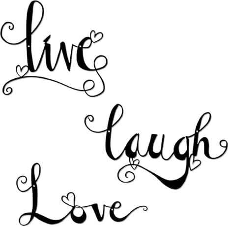 3 Pieces (42x42cm) Black Metal Letter Sign Decor 'Live Laugh Love' Wordart Wall Art Decor for Home Indoor Outdoor Bedroom Living Room Bathroom and Office