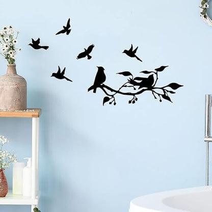BLIND SHOP 2 Pieces Birds on Branch Metal Wall Art Decor Bird Silhouette Wall Sculpture Black Leaves with Birds Metal Ornament Wall Hanging Sign for Home Garden Office Living Room Decor
