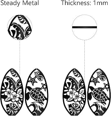 Metal Surfboard Wall Decoration Iron Hibiscus Turtle Wall Decoration Hanging Silhouette Black Tropical Summer Panel for Studio Yoga,Indoor,Outdoor,Home,Office 30 x 10 cm - My Store