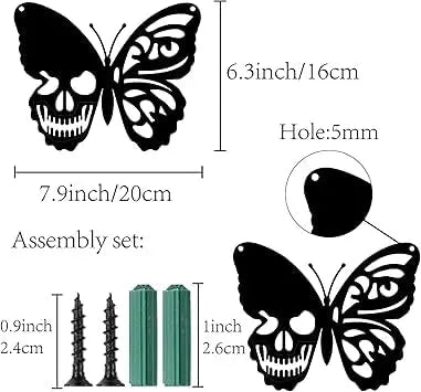Metal Wall Art Butterfly Skull Decor Wall Hanging Plates Ornaments Iron Wall Art Sculpture Sign for Indoor Outdoor Home Living Room Kitchen Garden Office Gift Black 6.3 x 7.9 Inch - My Store