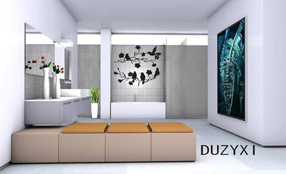 2 Pieces Metal Birds Wall Art Decor on Branch Metal Birds Silhouette Wall Sculpture Black Leaves Flowers and Metal Art Wall Decor for Home Garden Balcony Indoor Outdoor Decor-Flower - My Store