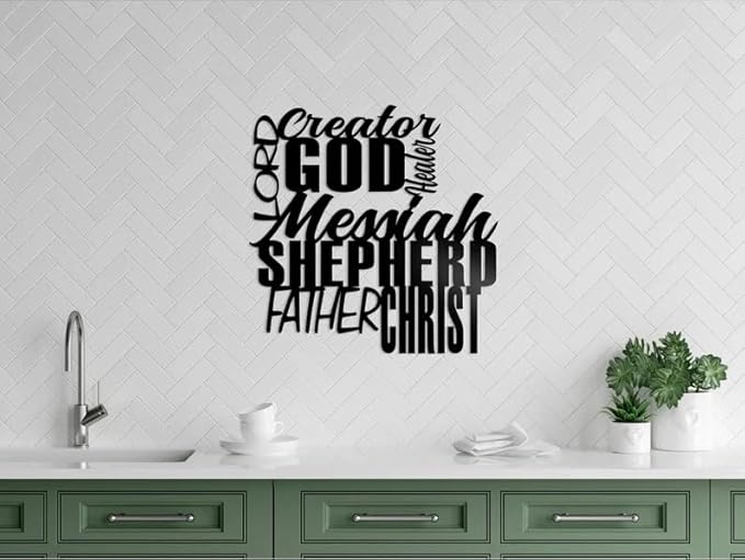 Names of God Sign, God Word Cloud, Christian Home Decor | Cross Wall Decor | Metal Wall Art BLIND SHOP JAIPUR