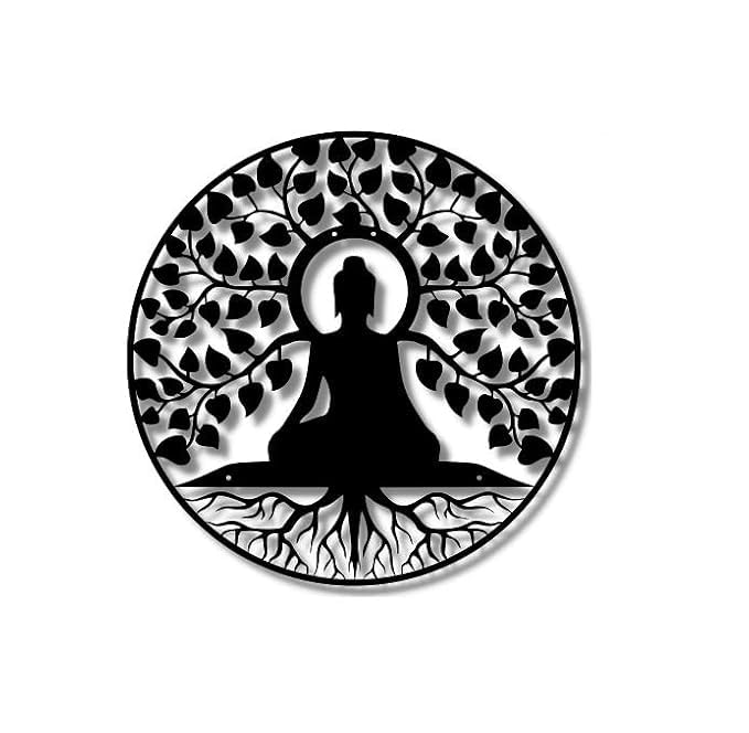 Buddha Round Wall Art, Black Powder Coated Wall Art, Iron Laser Cut Frame Wall Decoration Cutout, Hanging - Home, Bedroom, Living Area, Office, Cafe Décor - My Store