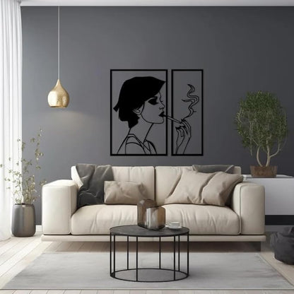 Feminine Figure Artwork For Wall, Elegant,Minimalist Portrait of a Woman with Cigarette in Hand, Modern and Ladylike Art, Wall Art Framed - My Store