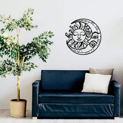 Metal Sun and Moon Wall Art, Black Metal Wall Sculpture Decor for Living Room Sun and Moon Wall Hanging for Indoor Outdoor - My Store