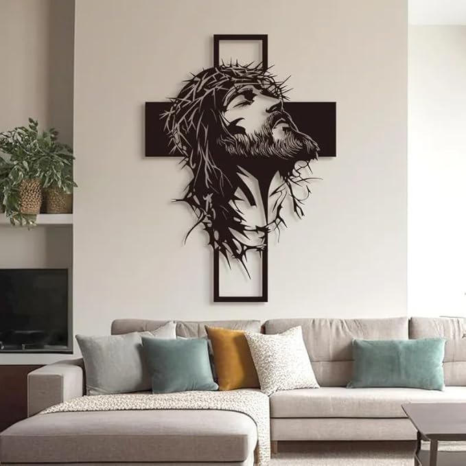 Metal Wall Art - Jesus and the Cross Decor, Large Christian Home Decor BLIND SHOP JAIPUR
