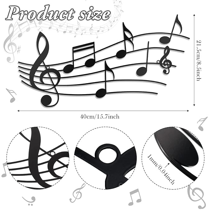 Music Note Wall Decor - Vintage Metal Music Notes Wall Art for Living Room, Bedroom, Front Porch - Black Hanging Sign - My Store