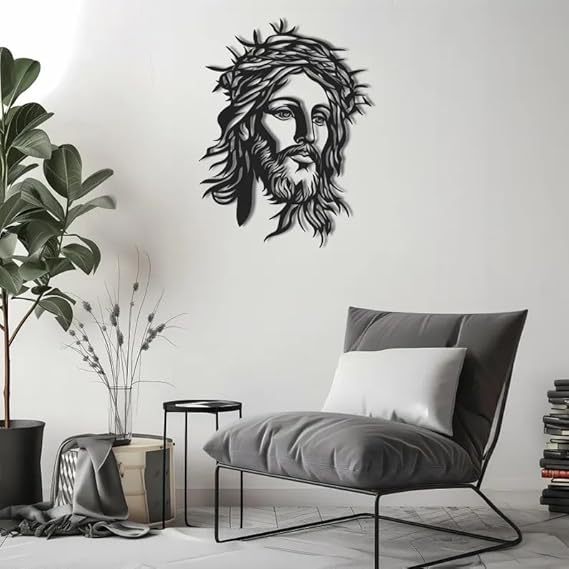 Jesus Metal Wall Art, Laser Cut Detailed Silhouette of Jesus Christ Portrait - Modern Religious Decor for Faith and Inspiration, Christian