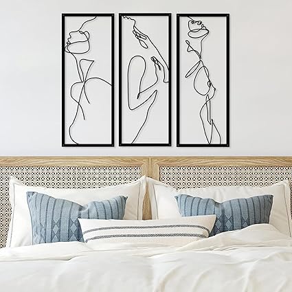 3 Pieces Wall art,Metal Wall Decor,Minimalist Abstract Wall Line Art Home Sculptures,Women body Shape Room Decor for Living Room Bedroom - My Store