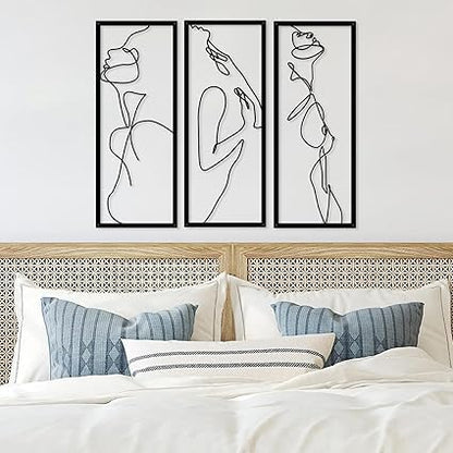 3 Pieces Wall art,Metal Wall Decor,Minimalist Abstract Wall Line Art Home Sculptures,Women body Shape Room Decor for Living Room Bedroom - My Store