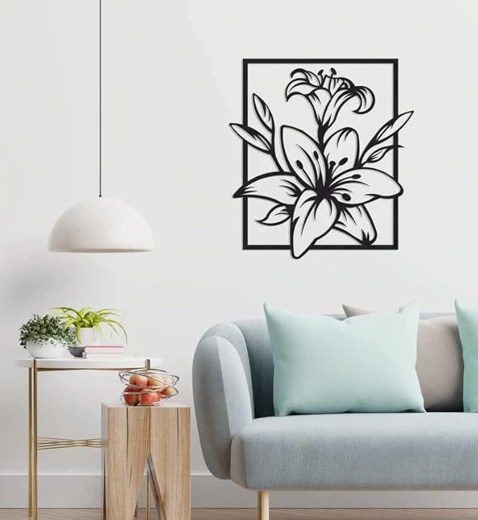 Lily Metal Wall Decor, Metal Flower Wall Decoration,Floral Lily Wall Art Hangings For Home, Office, Living room, Above bed (45cmx49cm) Visit the Herrlich Homes Store - My Store