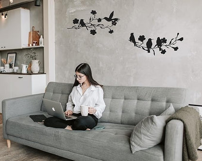 2 Pieces Metal Birds Wall Art Decor on Branch Metal Birds Silhouette Wall Sculpture Black Leaves Flowers and Metal Art Wall Decor for Home Garden Balcony Indoor Outdoor Decor-Flower BLIND SHOP JAIPUR