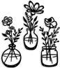 3 Pieces Black Metal Flowers Wall Decor Metal Vase Wall Art Metal Wall Sculptures Hanging for Indoor Kitchen Bathroom Bedroom living room,14.56x5.9 inches - My Store