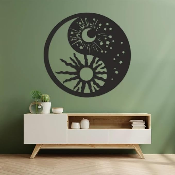 Yin yang symbol sun moon buddhism, (42x42 Cm) Yin Yang Metal Wall Art,Metal Wall Decor,Perfect for Indoor and Outdoor Spaces,Wall Sign Gift - My Store
