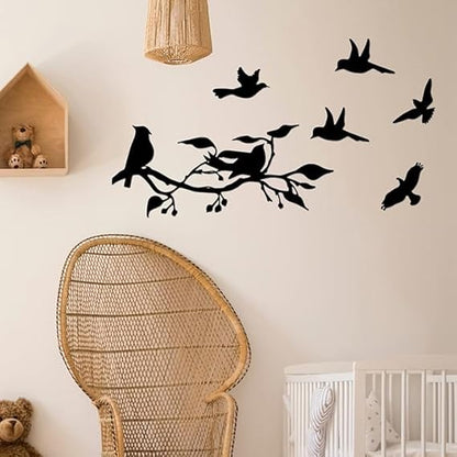 BLIND SHOP 2 Pieces Birds on Branch Metal Wall Art Decor Bird Silhouette Wall Sculpture Black Leaves with Birds Metal Ornament Wall Hanging Sign for Home Garden Office Living Room Decor