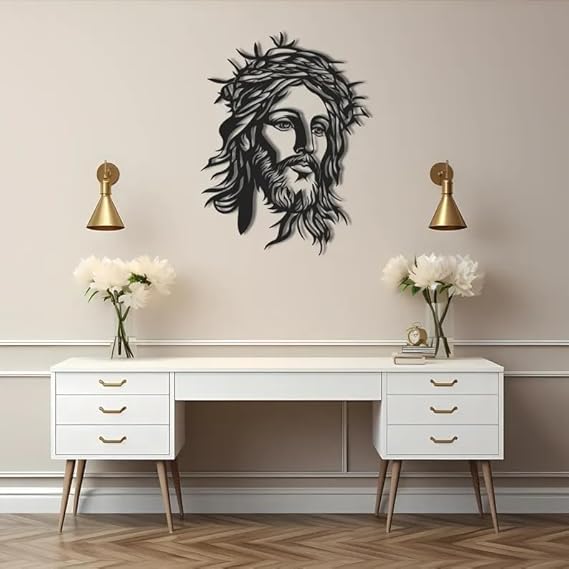Jesus Metal Wall Art, Laser Cut Detailed Silhouette of Jesus Christ Portrait - Modern Religious Decor for Faith and Inspiration, Christian