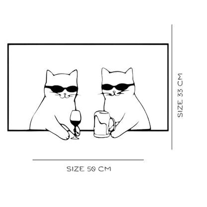 BLIND SHOP Cool Cats Drinking Metal Wall Art, Fun Black Cat Wall Hanging, Minimalist Line Art, Animal Metal Wall Art, Metal Wall Decor, Metal Wall Art (50X33X1.5 CM)