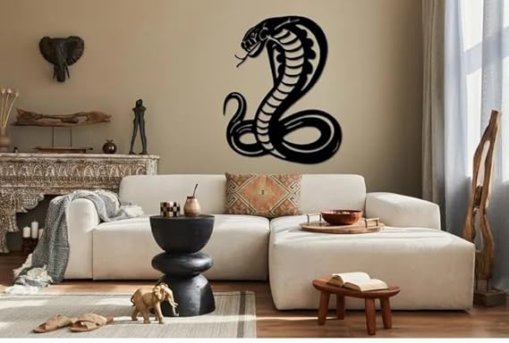 BLIND SHOP Metal Cobra Snake Wall Art, Charming Cobra Snake Metal Wall Art, Cobra Snake Wall Decor, Wild Life Animal Decor, Patio And Outdoor Decor