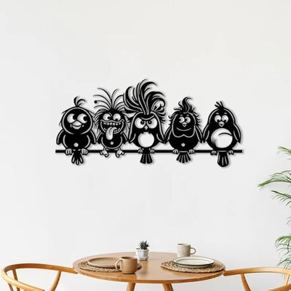 BLIND SHOP Funny Cartoon Birds Metal Wall Art, Unique Bird Wall Decor, Whimsical Home Decor, Laser Cut Metal Art, Funny Animal Wall Hanging (58x27x1.5 CM)